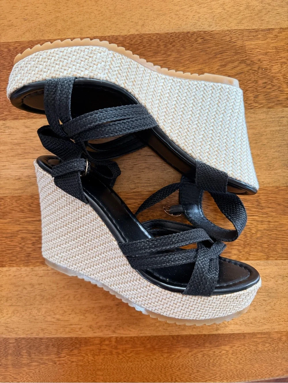Black Woven Platform Wedge Sandals - Women's